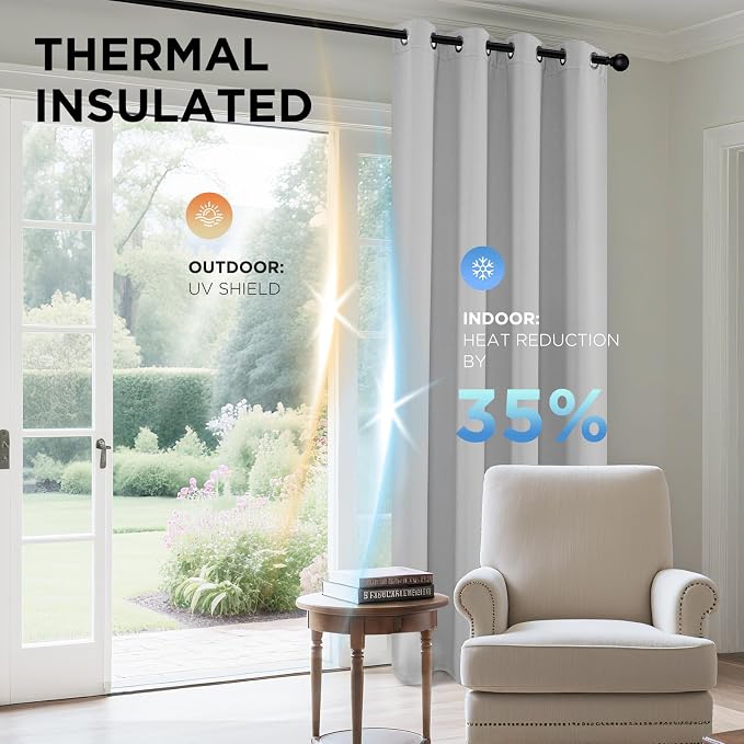 Joydeco White Curtains 108 Inches Long 2 Panels Set, Thermal Insulated Long - Image 5