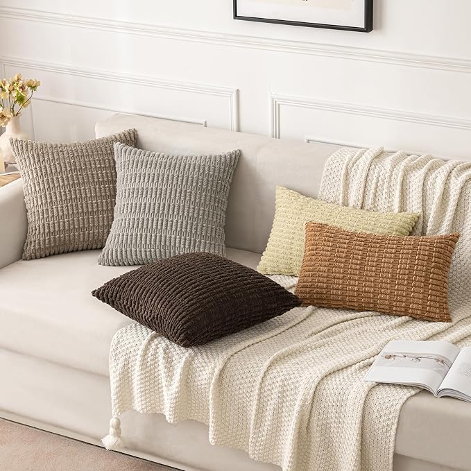 MIULEE Lumbar Corduroy Decorative Throw Pillow Covers 12x20 Brown Pack of 2 | - Image 3