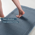 RESARE Waffle Bathroom Runner Rugs, Non Slip Boho Bath Mat 24"x60" Blue | Long - Image 3
