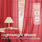 BGment Red Kitchen Curtains 36 Inch Length, Short Semi Sheer Drapes Lightweight - Image 4