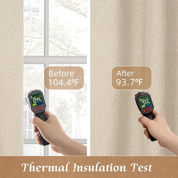 Natural 100% Blackout Polyester Curtains, 45 Inches Polyester Textured Thermal - Image 4