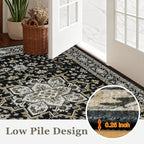 Round Area Rug for Living Room: 4ft Boho Washable Rug Black Gold | Vintage Boho - Image 8