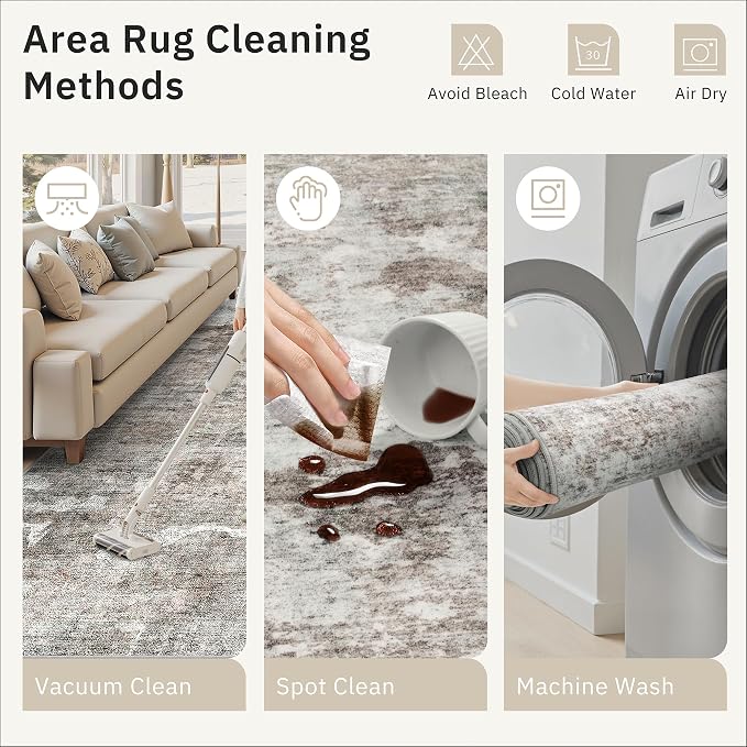 Soalmost Abstract Area Rug 6x9 for Living Room Washable Rugs Pink/Grey | - Image 9
