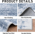 5x7 Area Rugs for Living Room: Washable Abstract Blue White Badroom Carpet | - Image 6