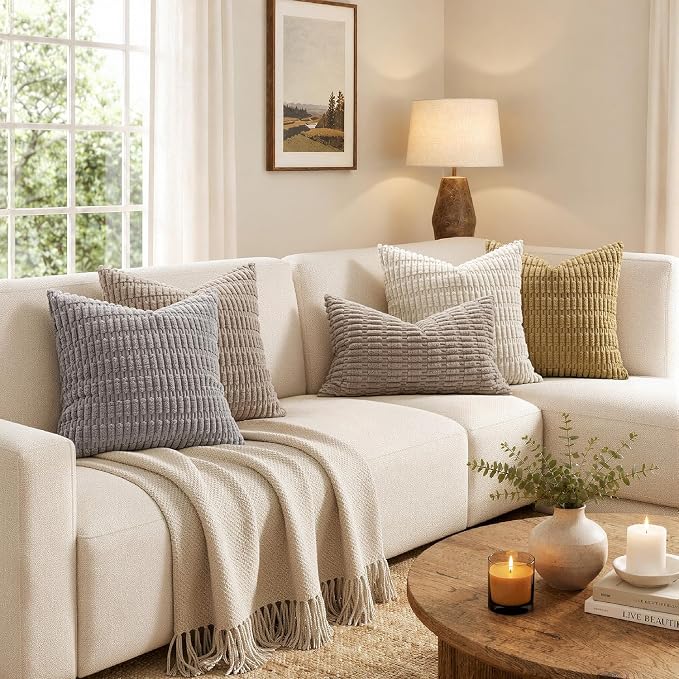 MIULEE Lumbar Corduroy Decorative Throw Pillow Covers 22x14 Light Brown | Pack - Image 3