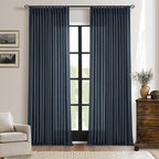 Navy Blue Linen Pinch Pleated Curtains 108 Inches Long 2 Panels | Light - Image 9