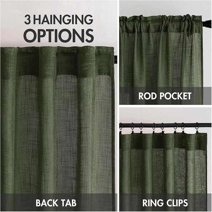 MIULEE Olive Green Linen Curtains 52x96 Inch Long - Image 3