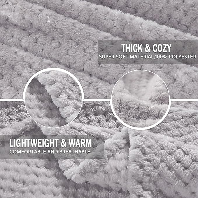Exclusivo Mezcla Soft Waffle Fleece Bed Blanket Twin Size, Light Grey | - Image 6