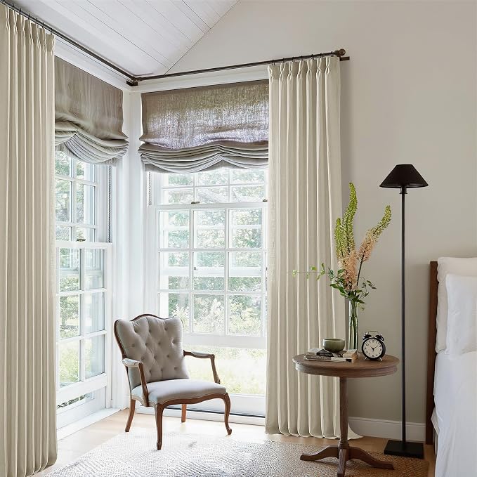 Beige Linen Pinch Pleated 98 Inch Linen Curtains 2 Panels | Memory Training - Image 9