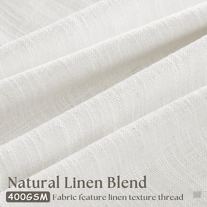 Beige White Linen Pleated Curtains 30 Inch Length Light Filtering | Semi Sheer - Image 3