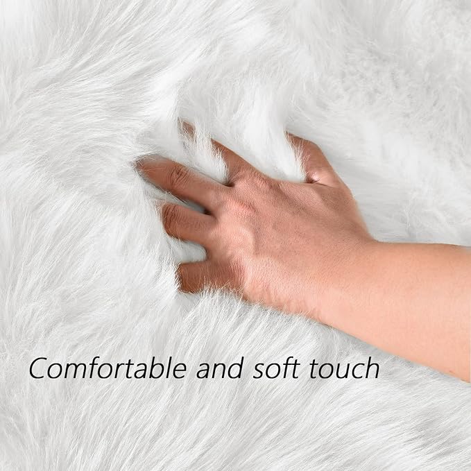 Latepis 5x7 Area Rugs White Furry Faux Sheepskin Rug Washable Fluffy Fur Rug - Image 4