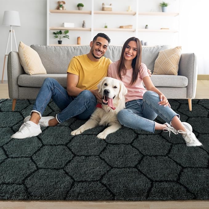 6x9 Large Dark Grey Fluffy Soft Area Rug Non-Slip - Image 4