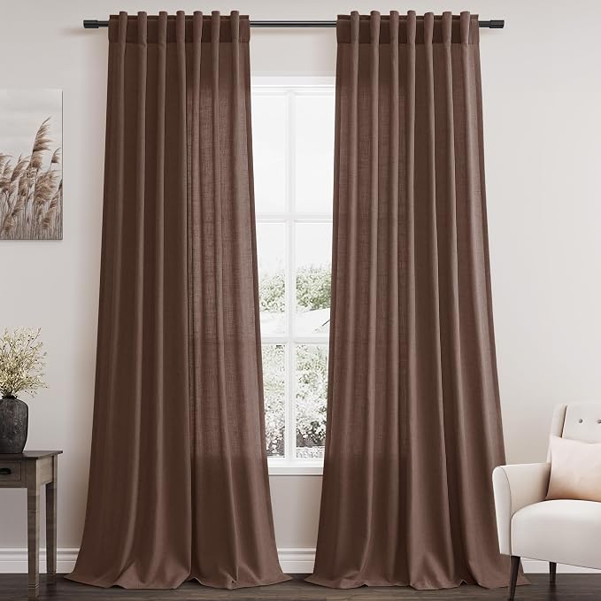 Mocha Mousse Curtains 108 Inches Long 2 Panels Set Back Tab Loop Pocket Linen by Nanspring
