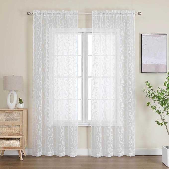 Furman Sheer Curtains 72 inches Long 2 Panels Set, Light Filtering Top Rod - Image 2