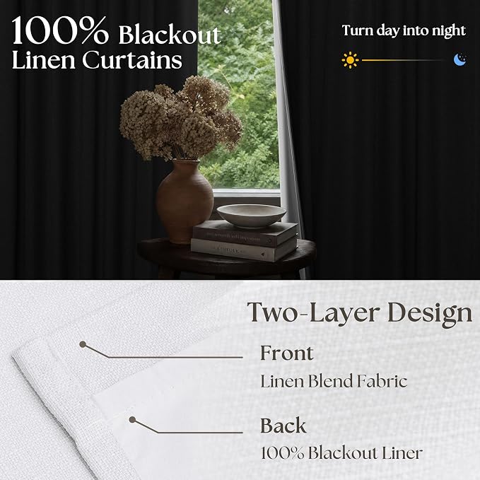 Snow White Pleated Linen 100% Blackout Curtains 105 Inches Long | Pinch Pleat - Image 2