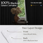 Snow White Pleated Linen 100% Blackout Curtains 105 Inches Long | Pinch Pleat - Image 2
