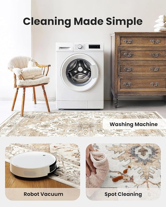 AMADA HOMEFURNISHING Round 8ft Area Rugs, Low-Profile Washable Rug - Image 5