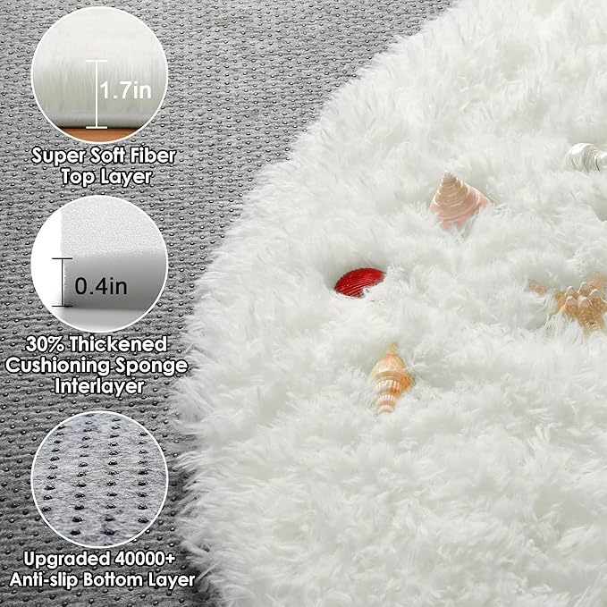 Cream White Round Rugs 8ft for Living Room, Ivory Fluffy Bedroom Circle Area Rug - Image 2