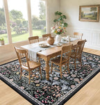 PLHXFR Area Rug 10x14 Living Room: Floral Washable Boho Carpet Dark Black | - Image 4