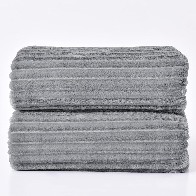 BEDELITE 3D Ribbed Jacquard Grey Fleece Throw Blanket - Image 8