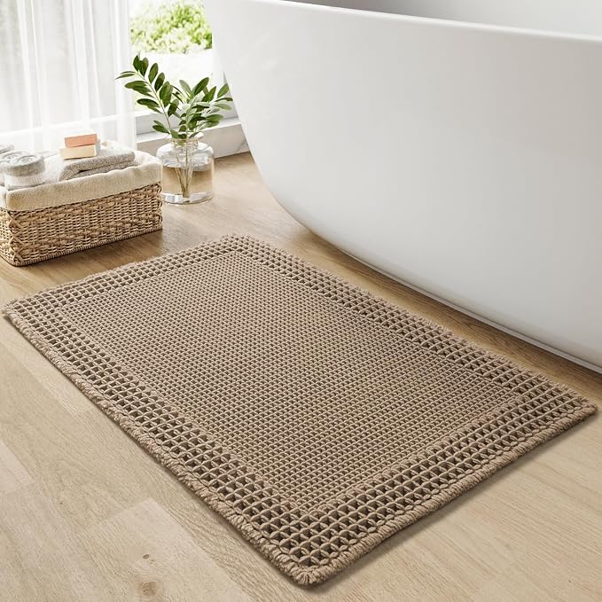 RESARE Waffle Bath Mat for Bathroom, Non Slip Bathroom Rugs 20"x32" Brown | by Resare