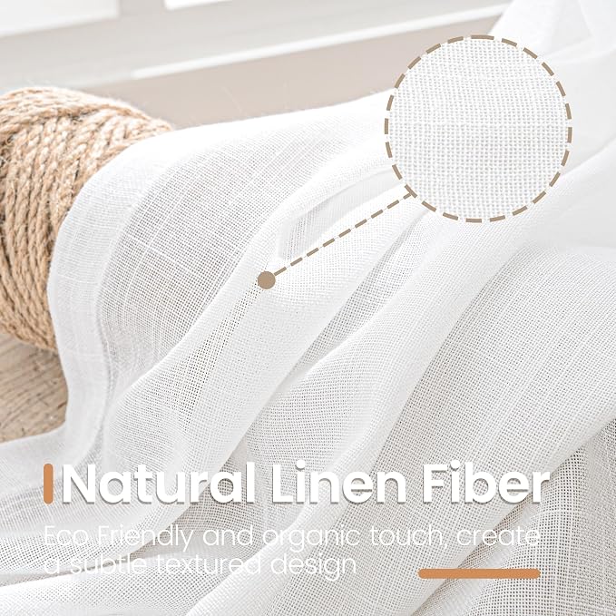 BGment 40 Inches Long White Linen Curtains - Image 3