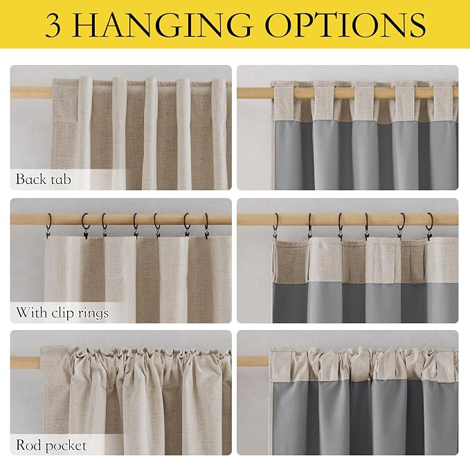 NICETOWN Rod Pocket Full Blackout Natural Linen Curtains 108" Length - Image 6