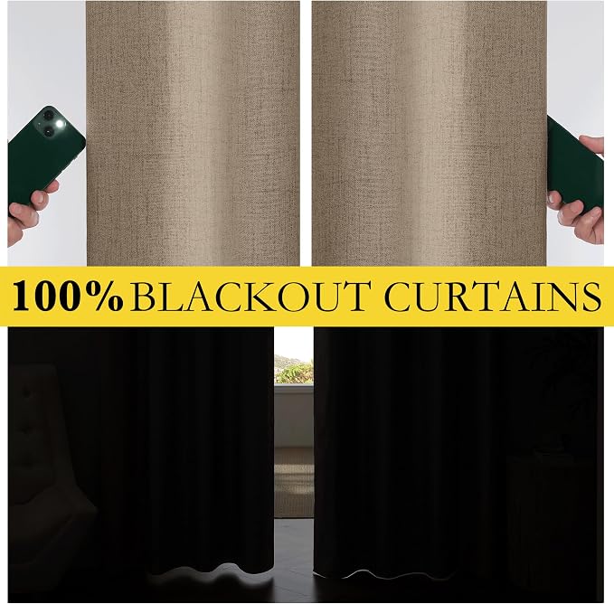 NICETOWN Linen Full Blackout Curtains 52 x 80 inch Panels, Full Bedroom Light - Image 3