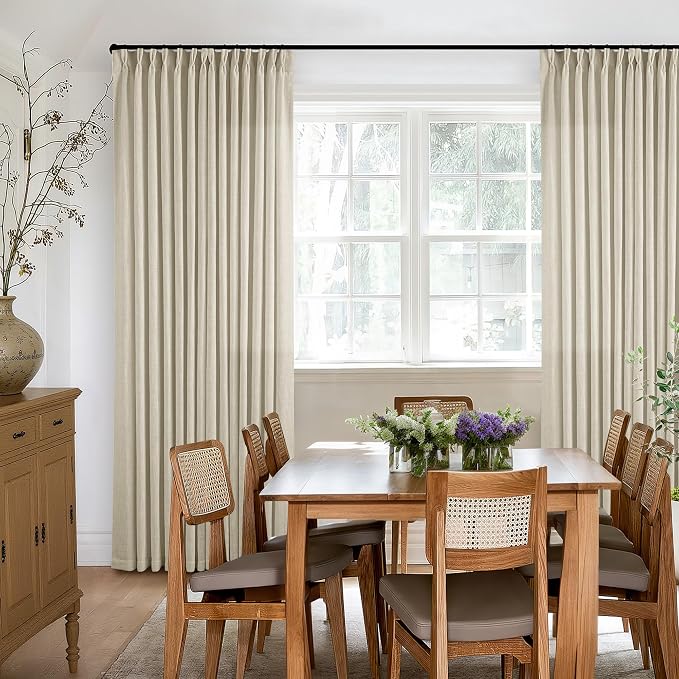 Beige Linen Pinch Pleated 98 Inch Linen Curtains 2 Panels | Memory Training - Image 8