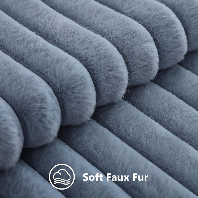 decorUhome Fall Faux Fur Throw Pillow Covers 22x22 Set of 2 Grey Blue | - Image 2