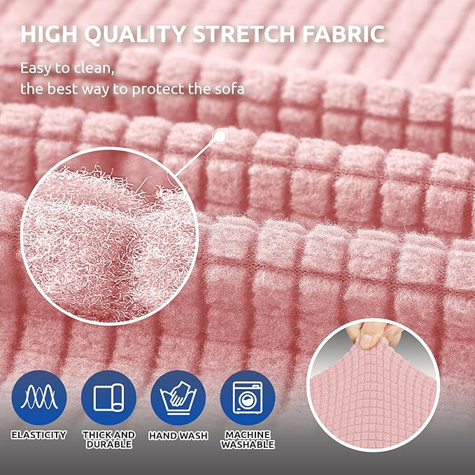 Stretch Couch Covers for Sofa, 3 Cushion Couch Slipcover, Dusty Pink | 1-Piece - Image 5