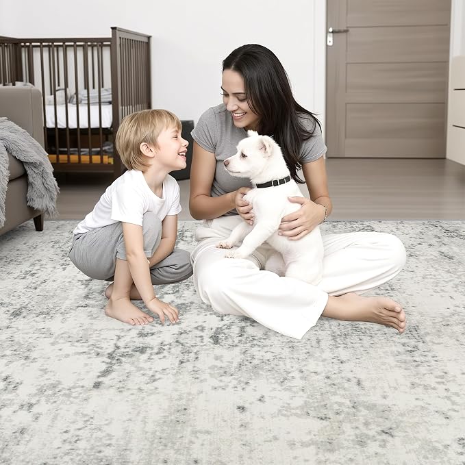 5x8 Area Rug Living Room: Modern Washable Indoor Soft Carpet Gray | - Image 9