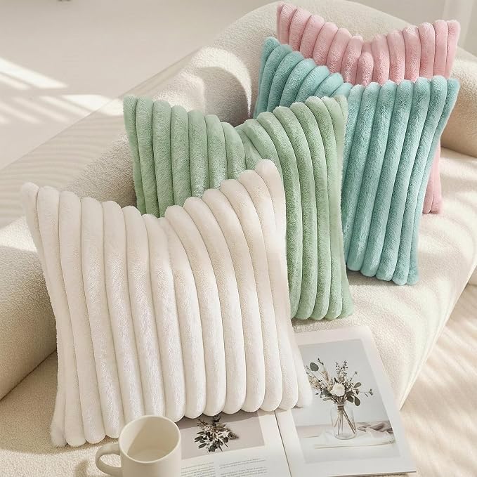 decorUhome Fall Faux Fur Throw Pillow Covers 18x18 Set of 2 Aqua | Decorative - Image 7