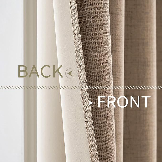 MIULEE Extra Wide 100% Blackout Linen Curtains 100x84 Copper Brown | Room - Image 6