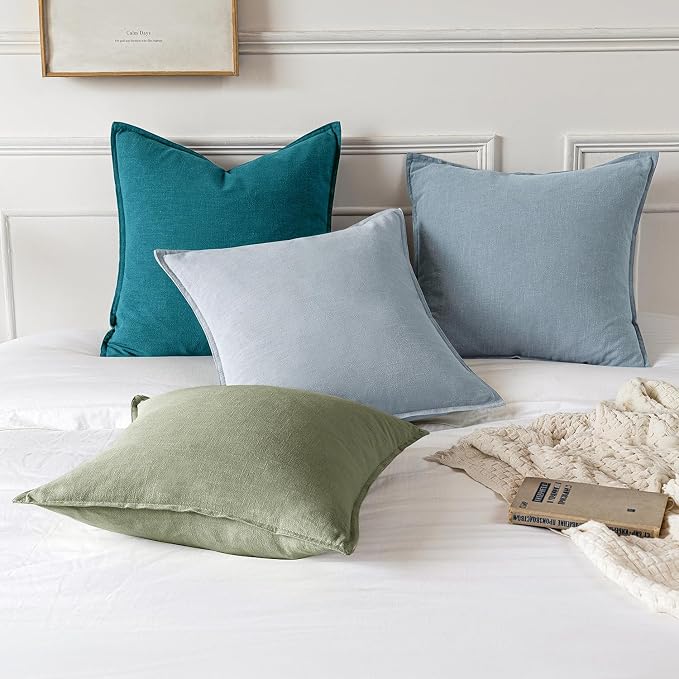 MIULEE Decorative Linen Euro Sham Pillow Covers 24x24 Sage Green | Boho - Image 5