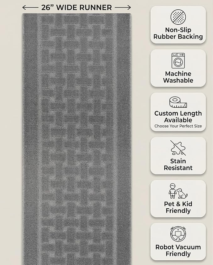 Runner Rug 16 ft, Extra Long Non-Slip Washable Rug, Rubber Backing, Rolled in - Image 5