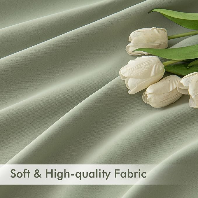 MIULEE Sage Green Back Tab Blackout Curtains 52x90 Inch Long 2 Panels Set | Rod - Image 6