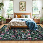 PLHXFR Area Rug Living Room: 5x7 Floral Washable Boho Carpet Dark Green | - Image 3