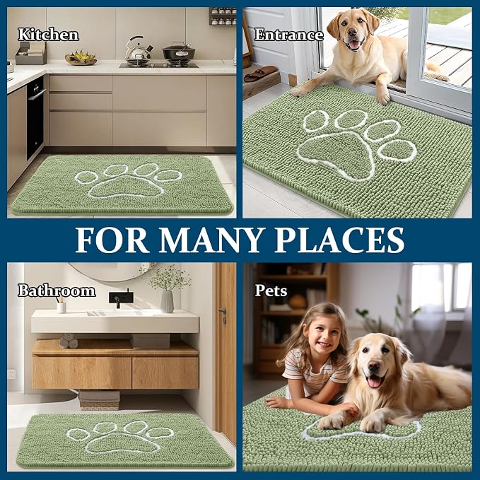 OLANLY Dog Door Mat for Muddy Paws 59x24, Paw Print Design Chenille Mud Mat | - Image 8