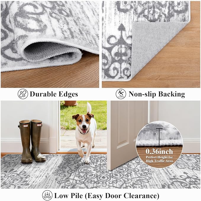 HEBE Hallway Runner Rug 2'x6', Washable Non Slip Kitchen Rug Runner | Soft Boho - Image 3