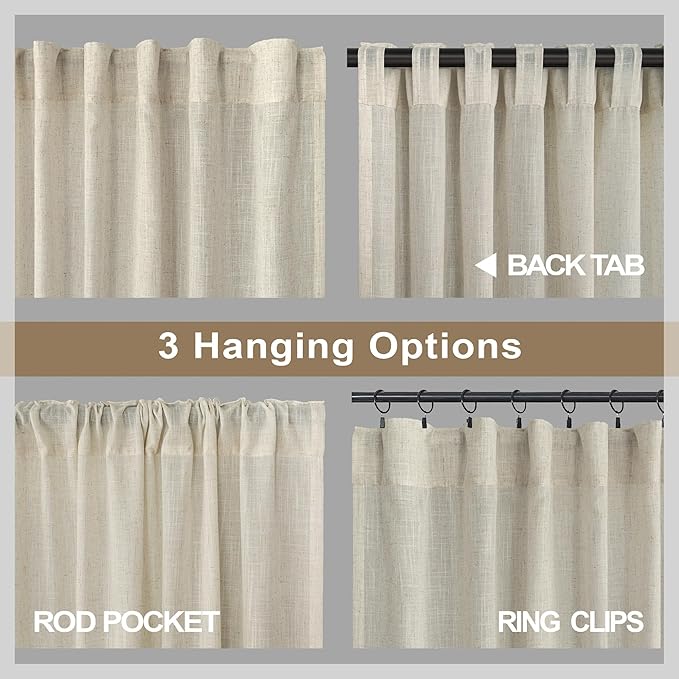 Pitalk 60 Inch Wide Curtains for Living Room 2 Panel Back Tab Pocket Drape Semi - Image 5