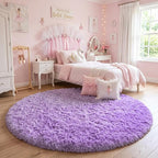 Amdrebio Purple Fluffy Round Kids Area Rug 5Ft - Image 5
