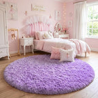 Amdrebio Purple Fluffy Round Circle Area Rug 4Ft - Image 5