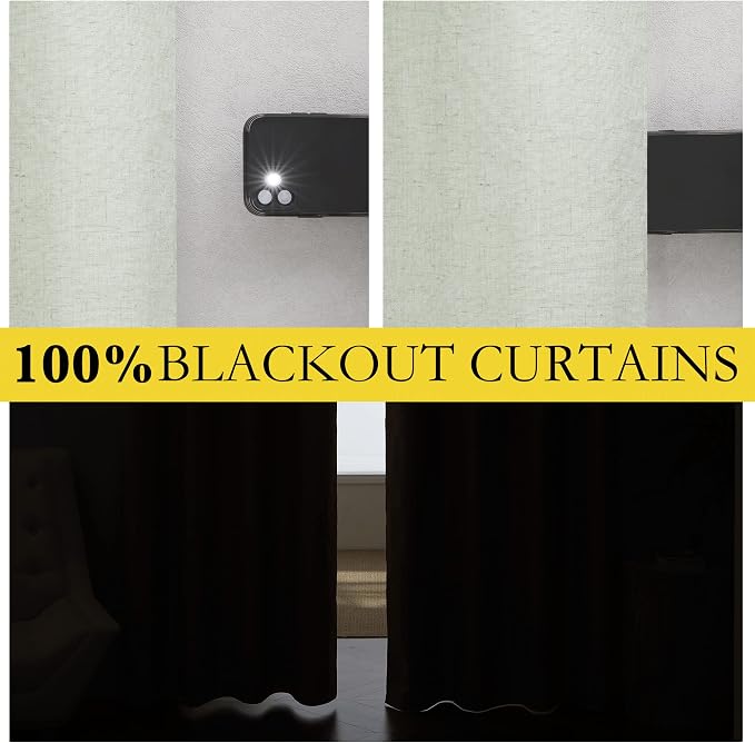 NICETOWN Light Green High-End Thermal Flax Linen Curtains, Full Blackout - Image 3