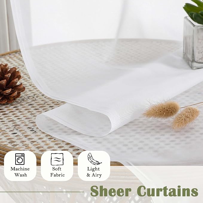 White Sheer Curtains 120 Inches Long 2 Panels, Extra Wide Farmhouse Elegant - Image 7
