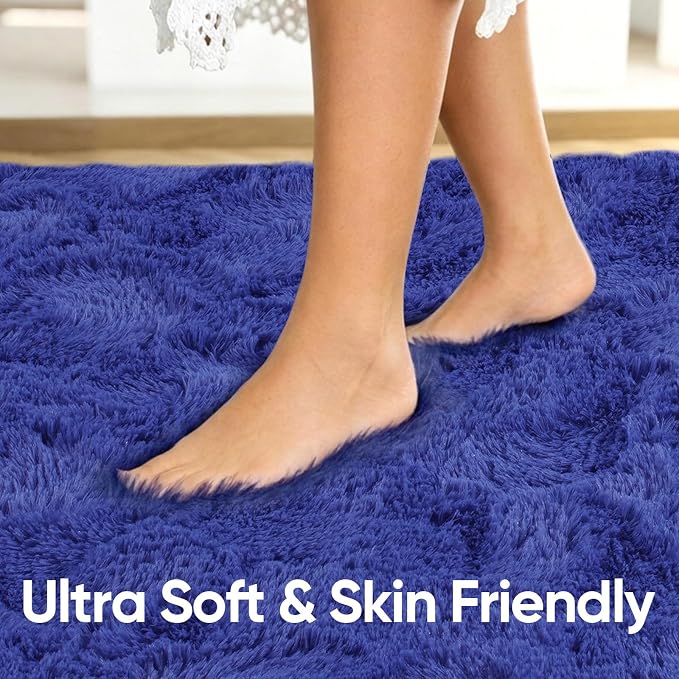 2x6 Royal Blue Fluffy Soft Runner Rug Non-Slip - Image 5
