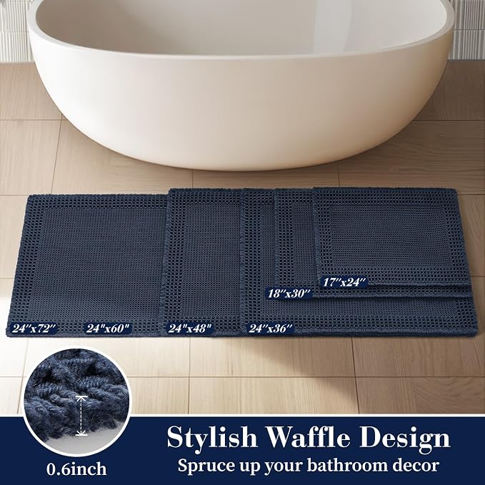 RESARE Waffle Bath Mat for Bathroom, Non Slip Bathroom Rugs 17"x24" Navy | - Image 5