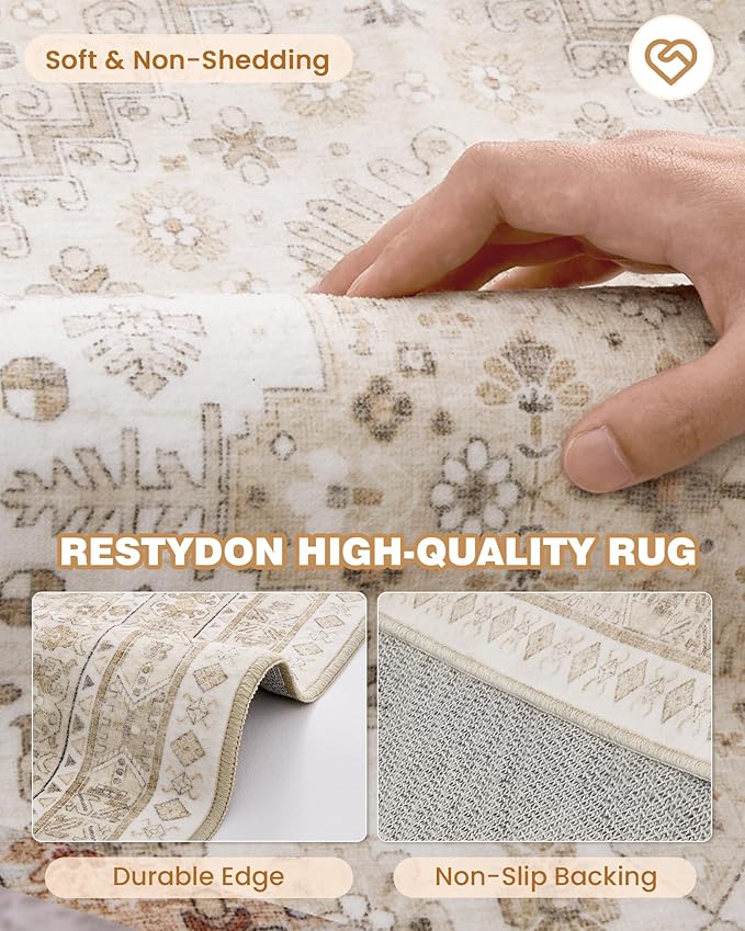 Washable Runner Rug 2.5x16, Non-Slip Long Kitchen Rugs, Cream/Beige | Vintage - Image 7