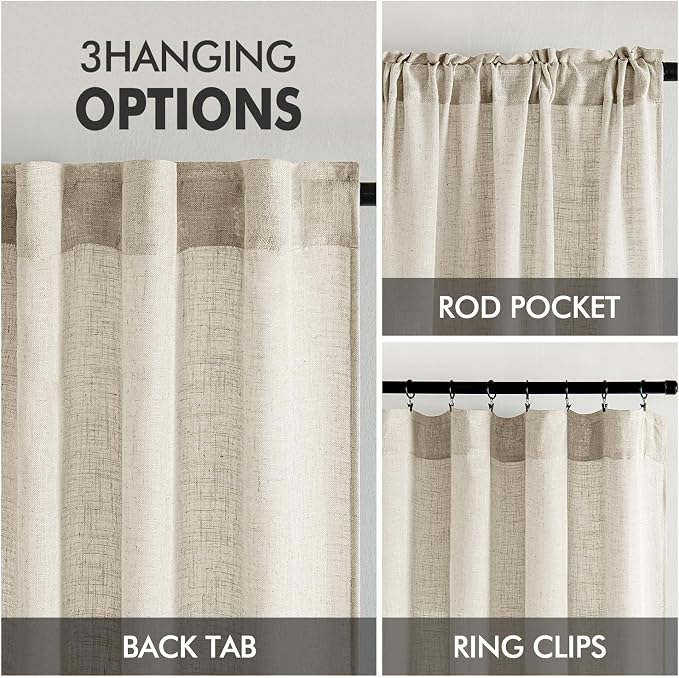 MIULEE Cream Linen Curtains 52x84 Inch 2 Panels - Image 3