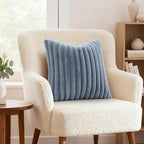 decorUhome Fall Faux Fur Throw Pillow Covers 24x24 Set of 2 Grey Blue | - Image 4